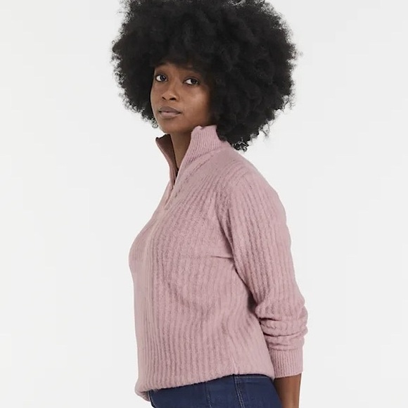 LL Bean Cozy Cloud Quarter Zip Boucle Sweater Soft Pullover Rare Mauve Pink XL - Picture 2 of 7